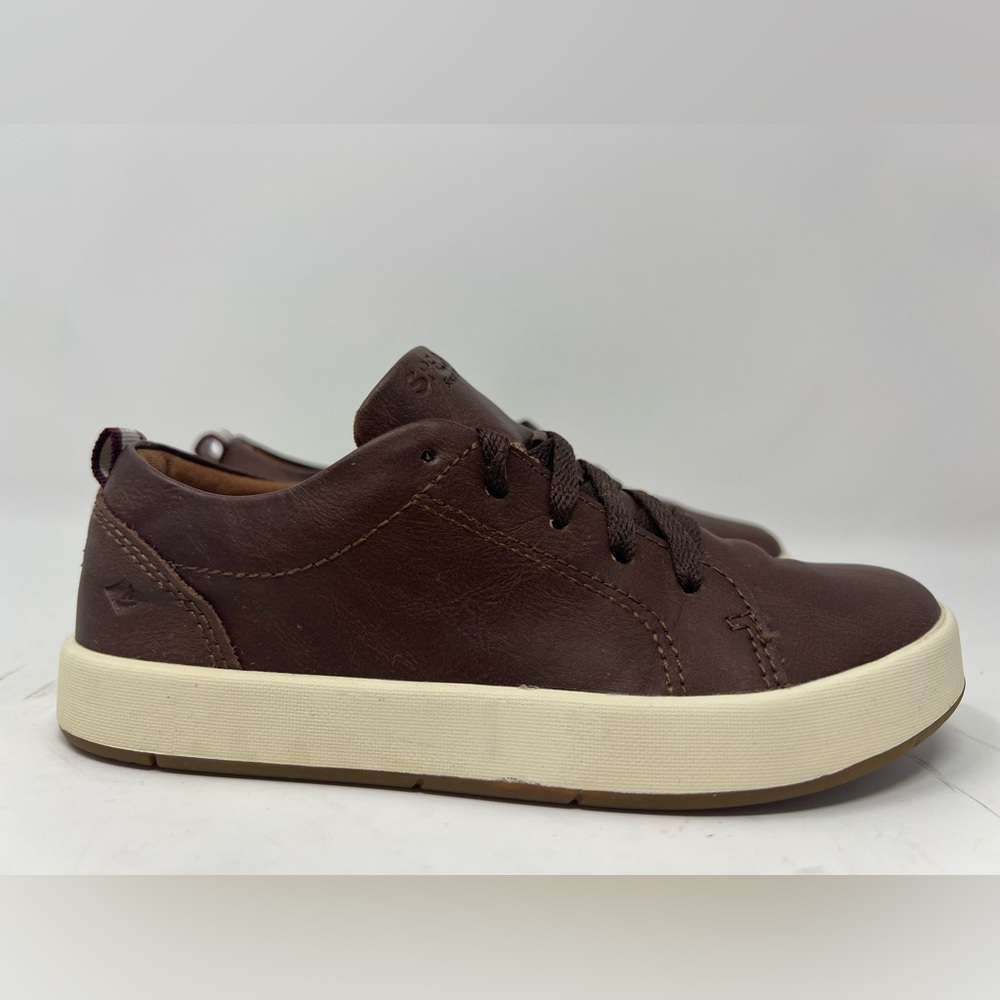 Sperry Boys Cruise Brown Faux Leather Low Top Lace Up Casual Sneakers Size 13
